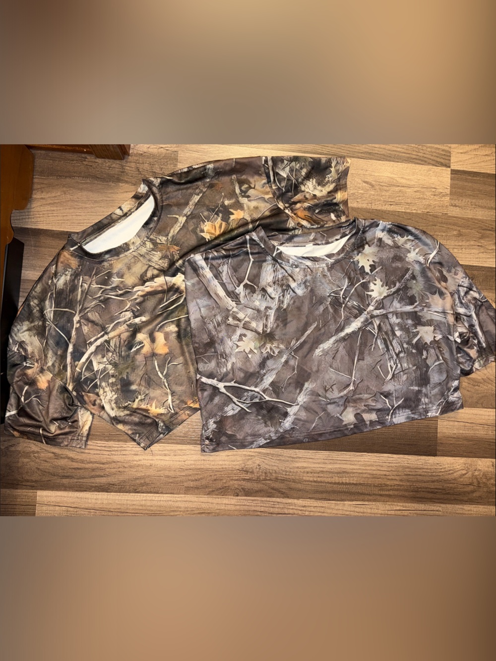 Camo Short Sleeve Performance Tee - Brown & Green Leaf Pattern x2